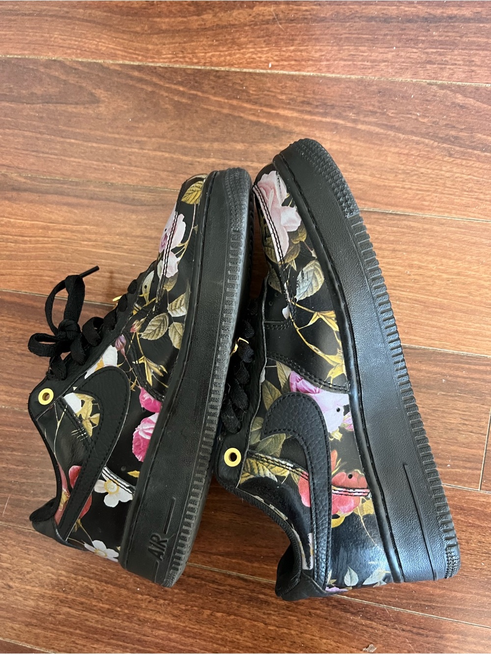 Nike Black Floral Low-Top Sneakers with Pink & Gold Accents